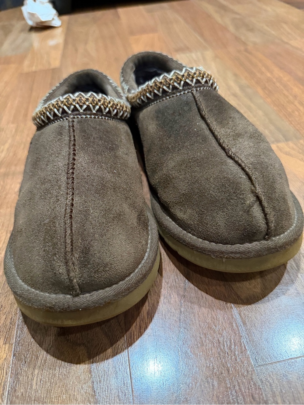 UGG Chocolate Brown Suede Slip-On Slippers with Braided Trim